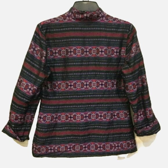 Talbots Womens Petites 4P Button Front Suit Jacket Top Blouse Silk Burgundy Navy - Picture 4 of 9